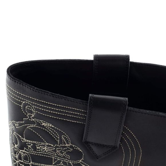 Hermes Women's Folk Knee High Boots Embroidered Leather 35 Black - Picture 5 of 5